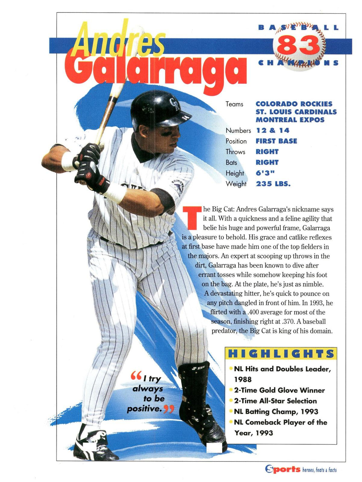 1996 Sports Heroes, Feats & Facts # Andres Galarraga