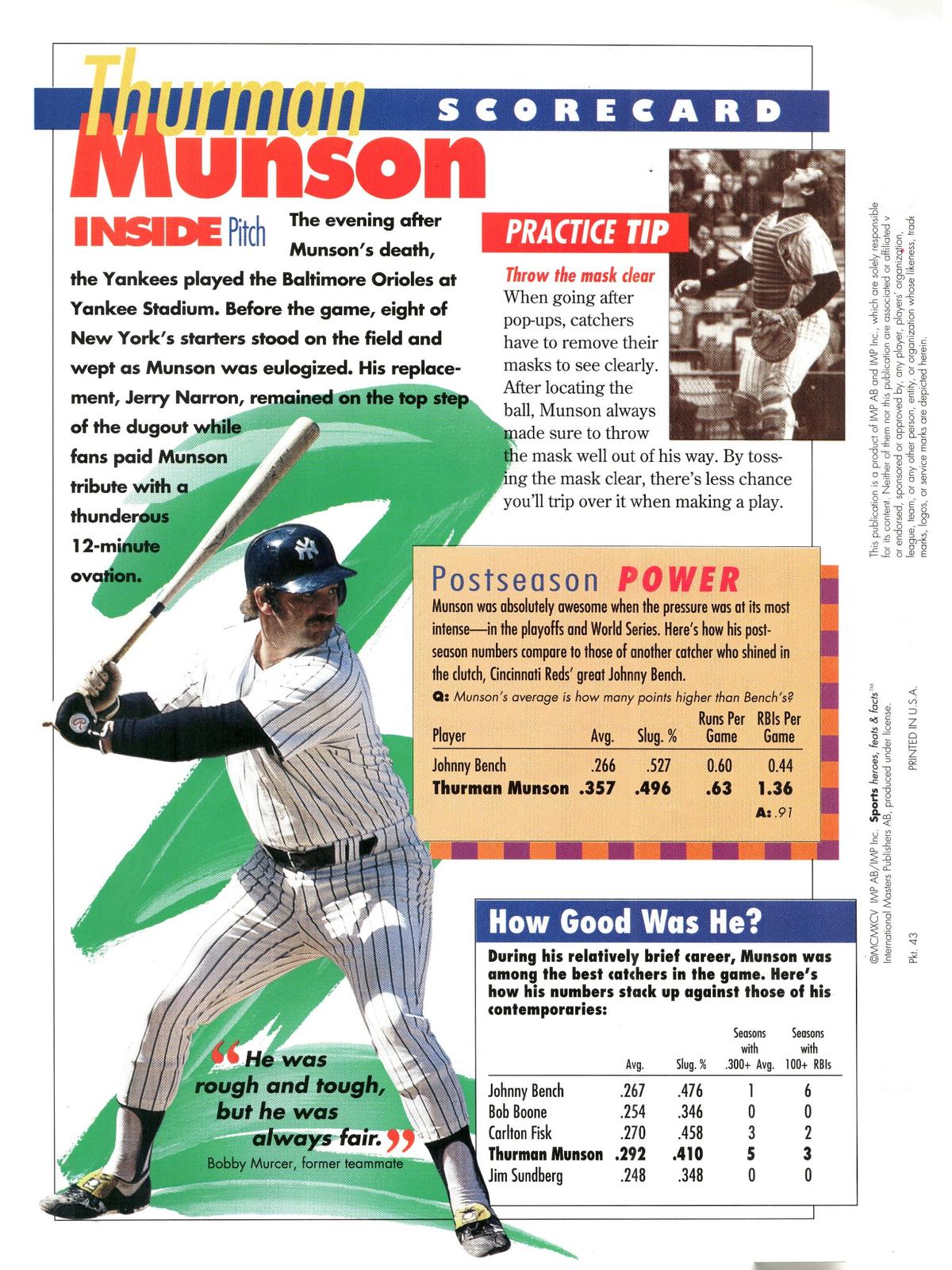 1996 Sports Heroes, Feats & Facts # Thurman Munson