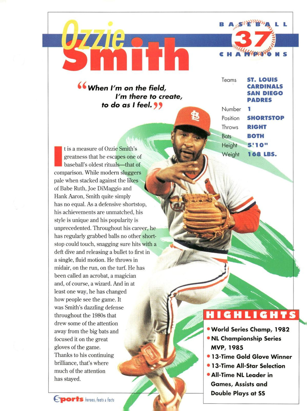 1996 Sports Heroes, Feats & Facts # Ozzie Smith