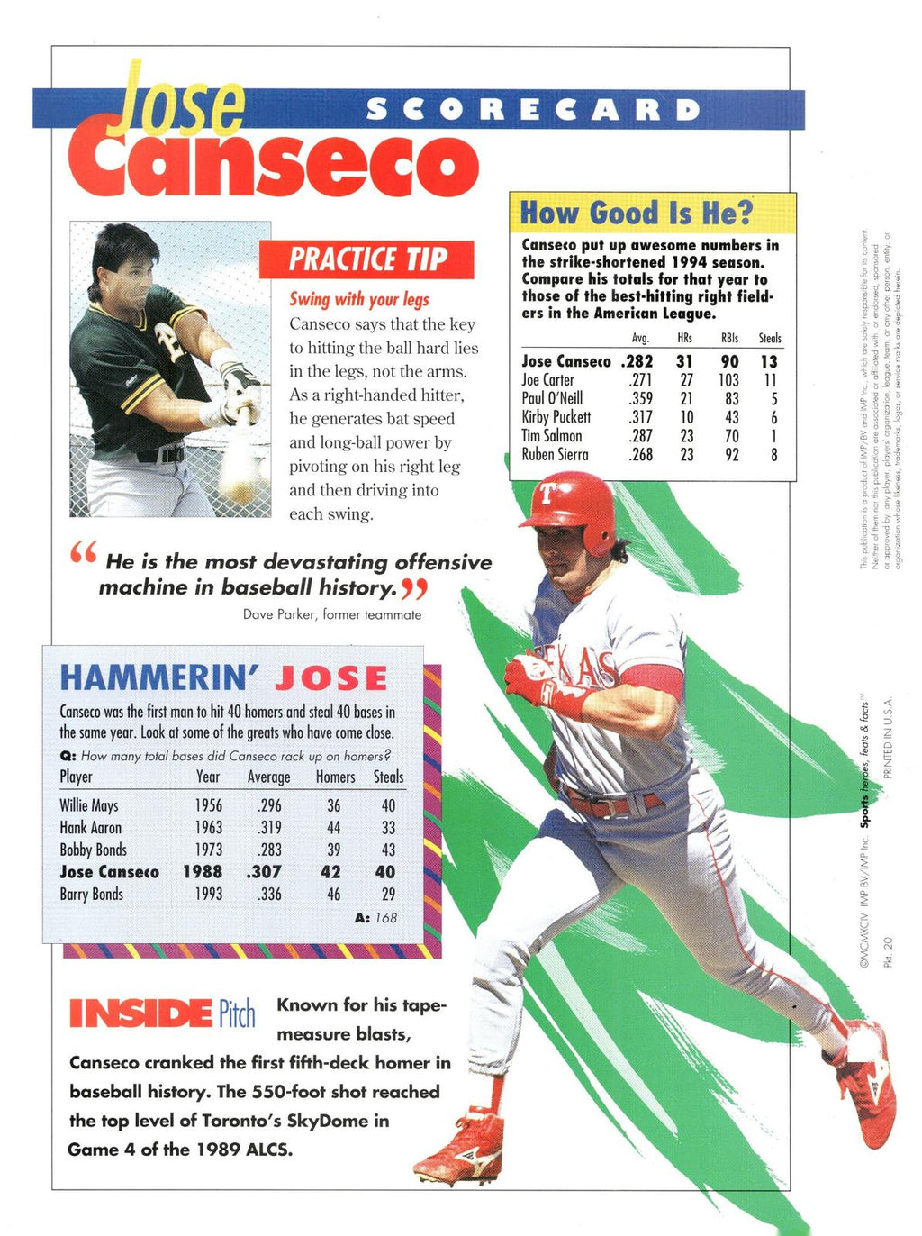 1996 Sports Heroes, Feats & Facts # Jose Canseco