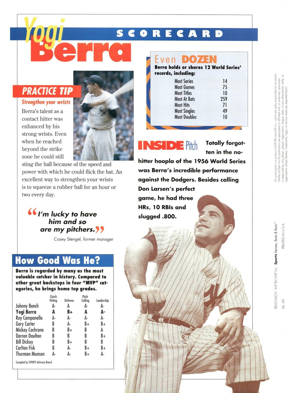 1996 Sports Heroes, Feats & Facts # Yogi Berra