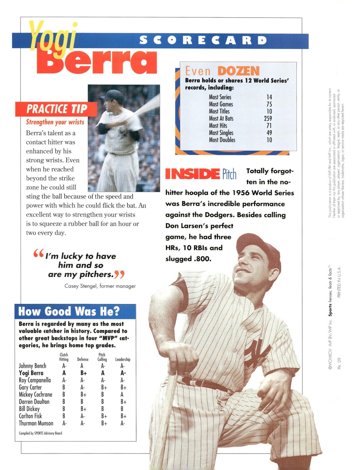 1996 Sports Heroes, Feats & Facts # Yogi Berra