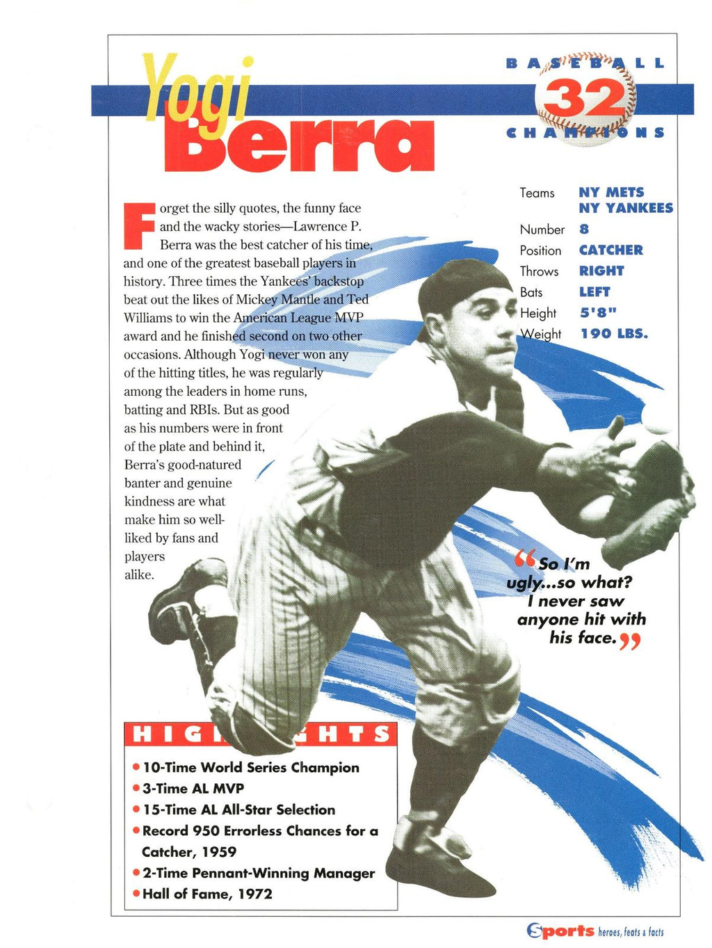 1996 Sports Heroes, Feats & Facts # Yogi Berra