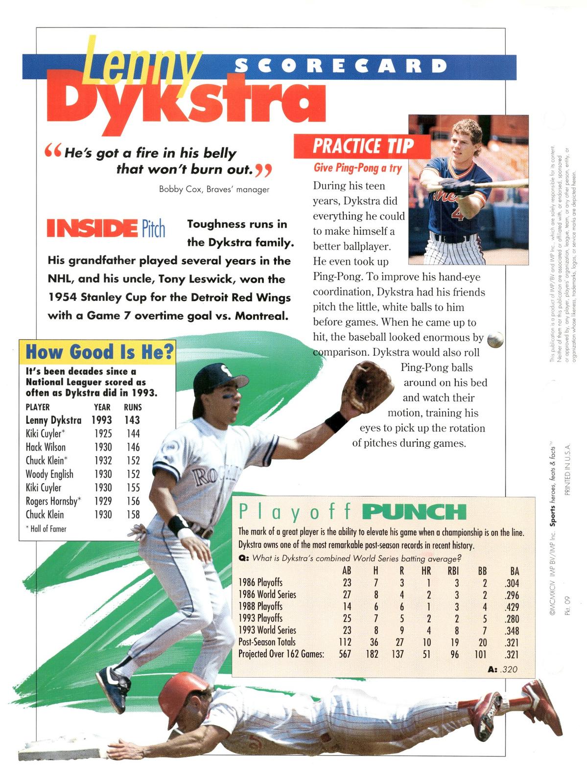 1996 Sports Heroes, Feats & Facts # Lenny Dykstra