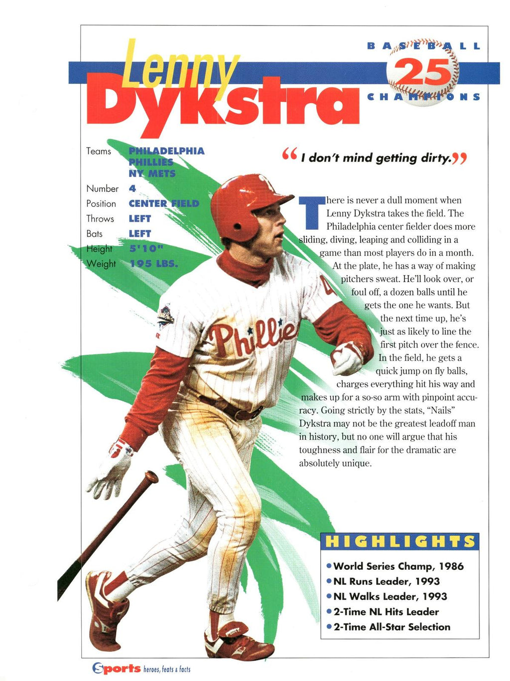 1996 Sports Heroes, Feats & Facts # Lenny Dykstra
