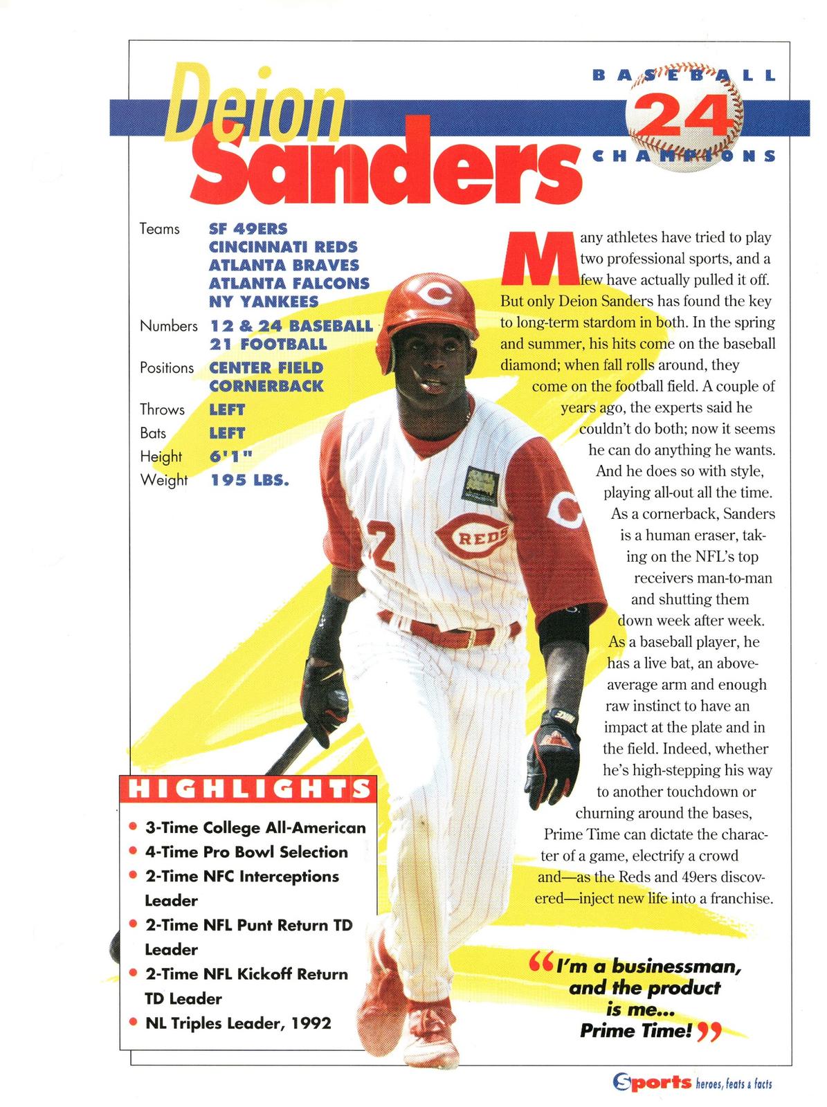 1996 Sports Heroes, Feats & Facts # Dejon Sanders