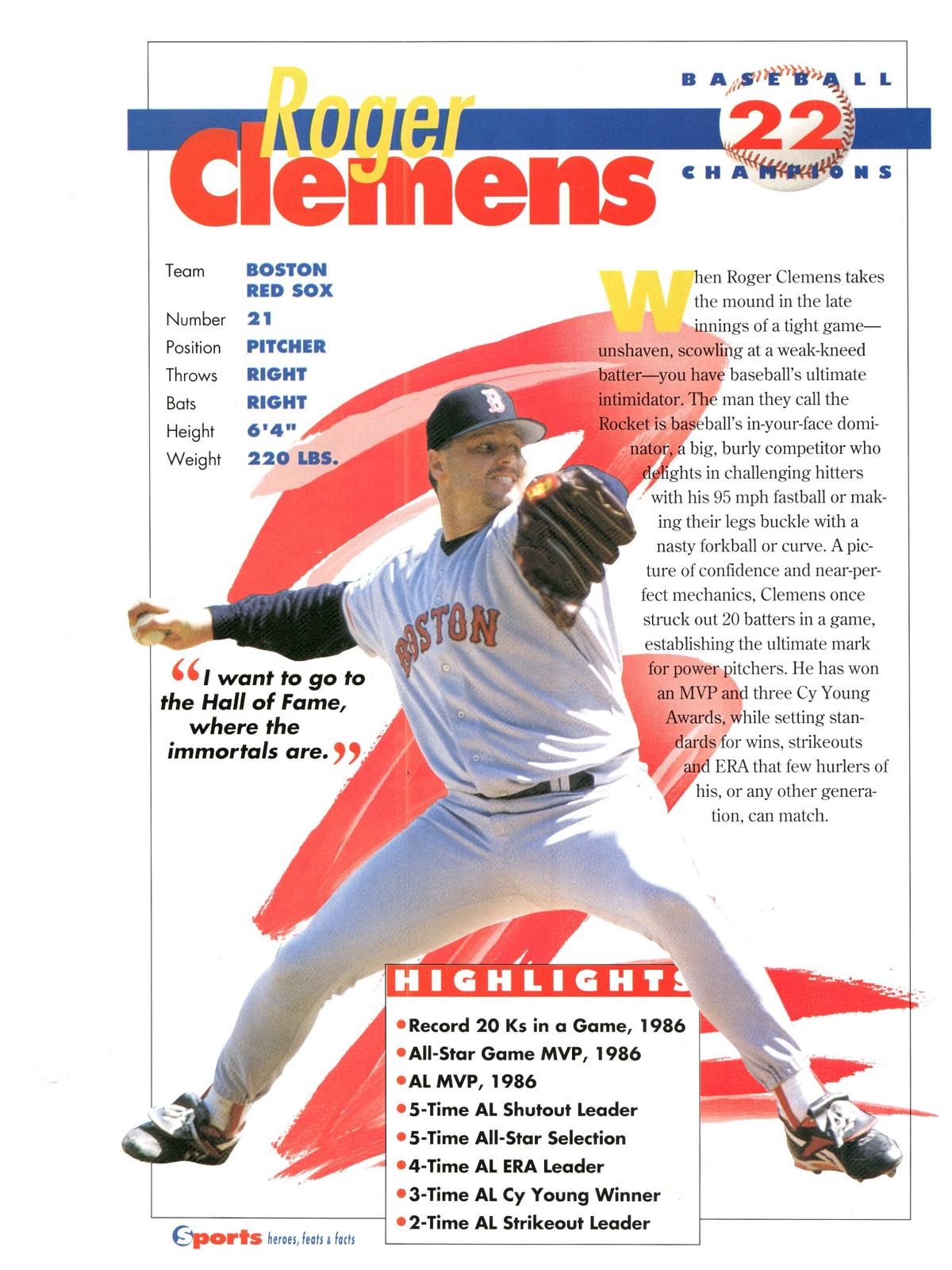 1996 Sports Heroes, Feats & Facts # Roger Clemens
