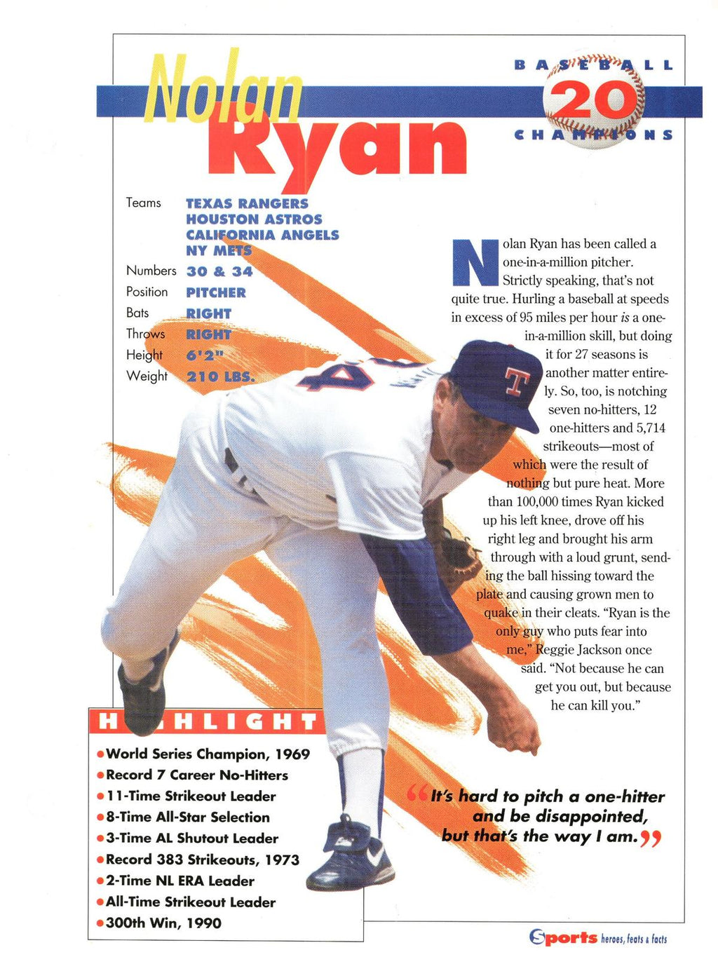 1996 Sports Heroes, Feats & Facts # Nolan Ryan