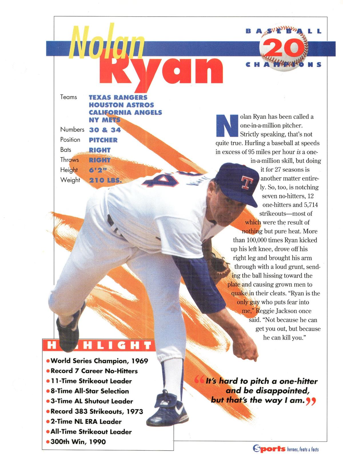 1996 Sports Heroes, Feats & Facts # Nolan Ryan