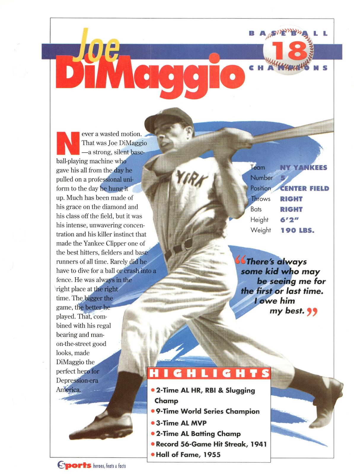 1996 Sports Heroes, Feats & Facts # Joe DiMaggio