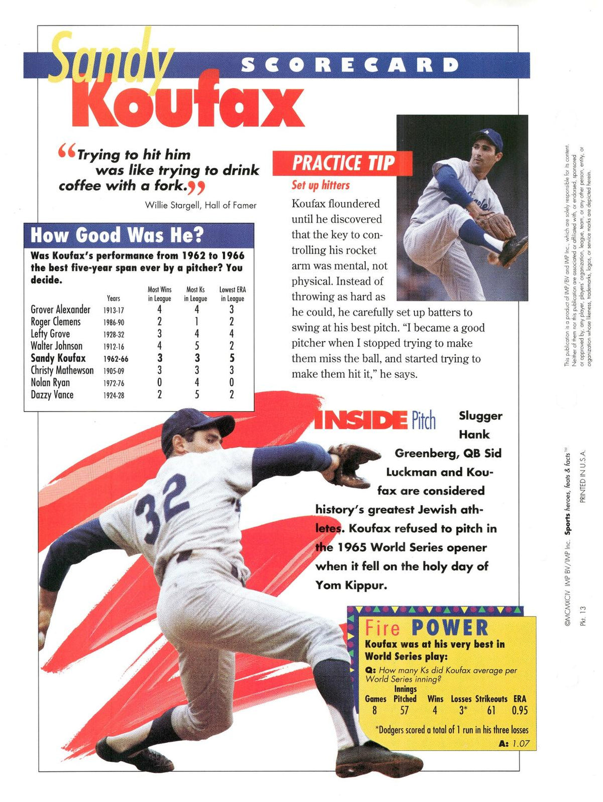 1996 Sports Heroes, Feats & Facts # Sandy Koufax