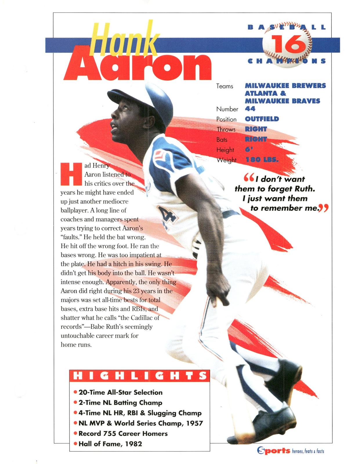 1996 Sports Heroes, Feats & Facts # Hank Aaron