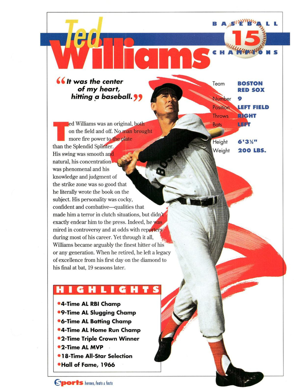 1996 Sports Heroes, Feats & Facts # Ted Williams