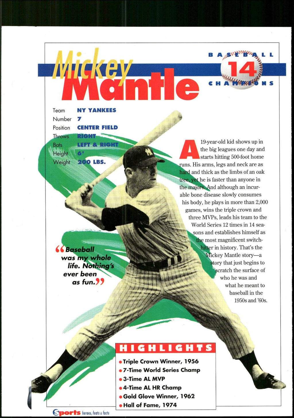 1996 Sports Heroes, Feats & Facts # Mickey Mantle