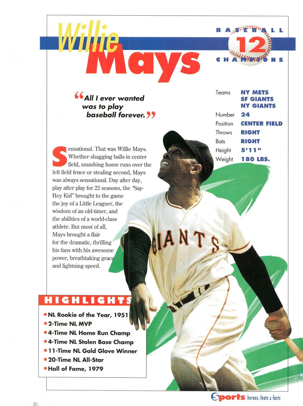 1996 Sports Heroes, Feats & Facts # Willie Mays