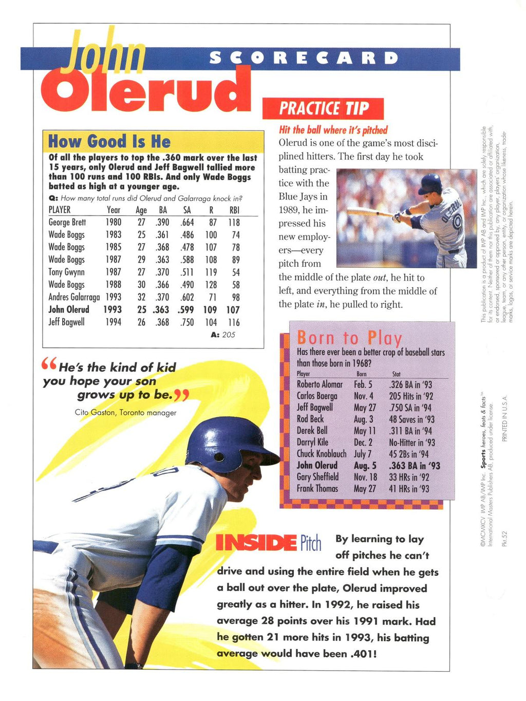 1996 Sports Heroes, Feats & Facts # John Olerud