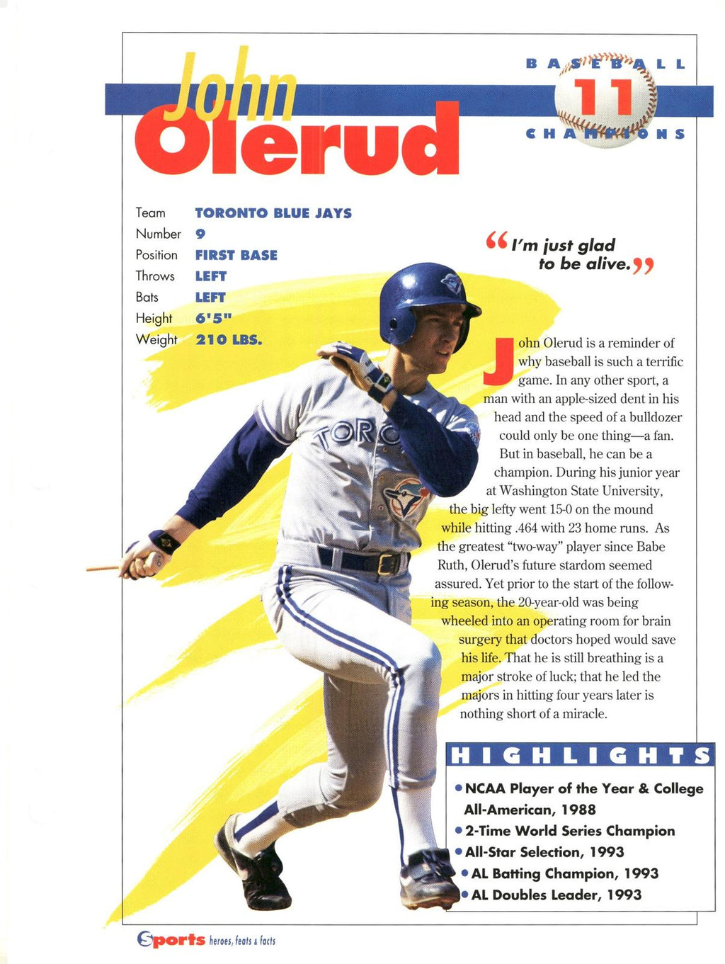 1996 Sports Heroes, Feats & Facts # John Olerud