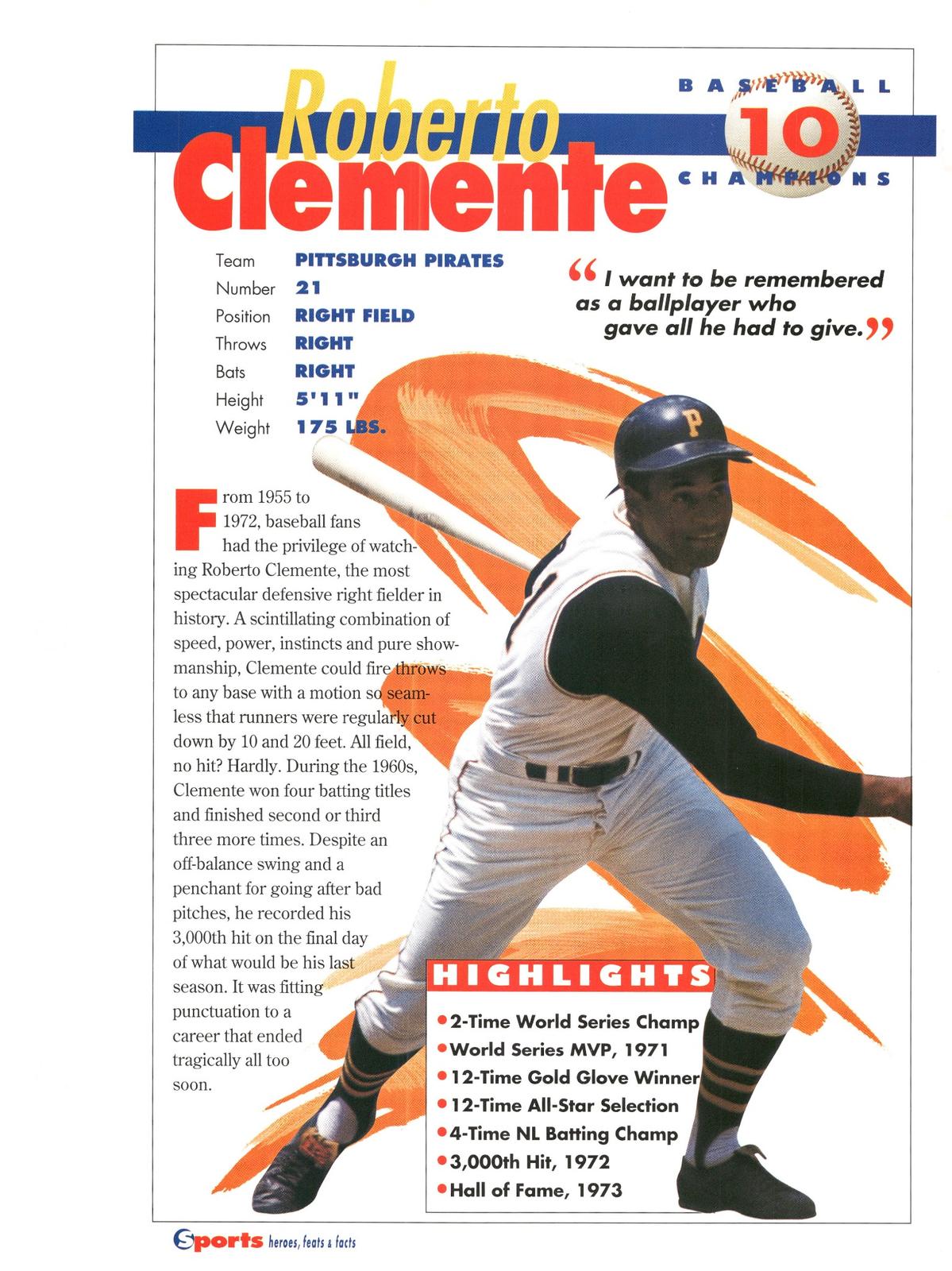 1996 Sports Heroes, Feats & Facts # Roberto Clemente