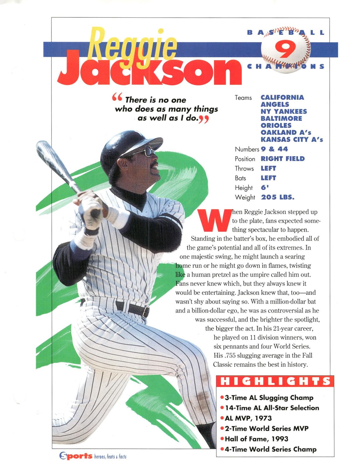1996 Sports Heroes, Feats & Facts # Reggie Jackson