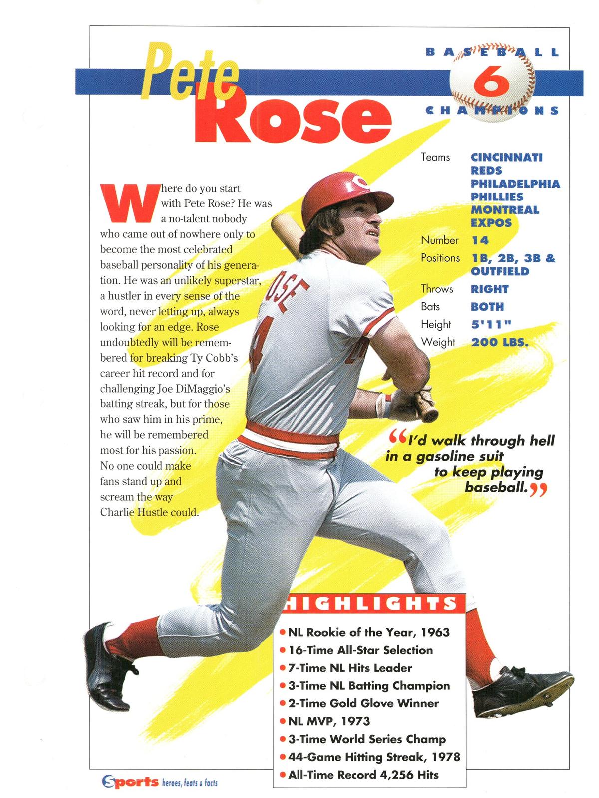 1996 Sports Heroes, Feats & Facts # Pete Rose