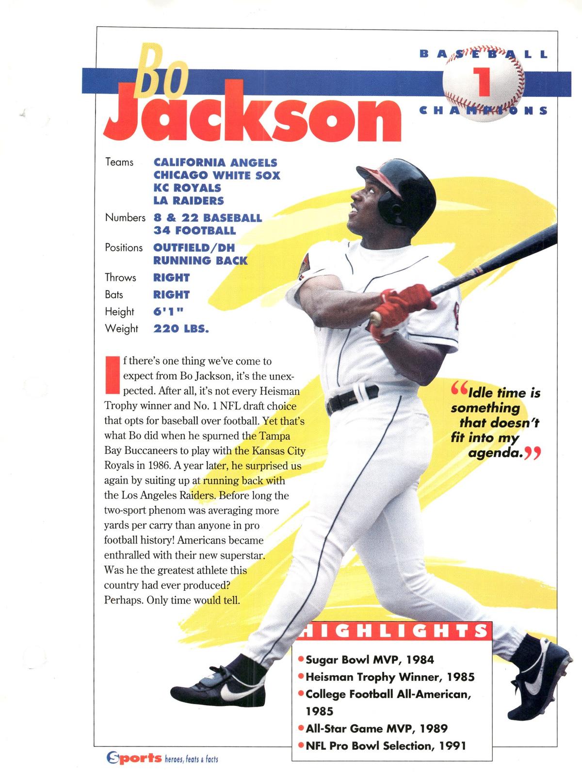 1996 Sports Heroes, Feats & Facts # Bo Jackson
