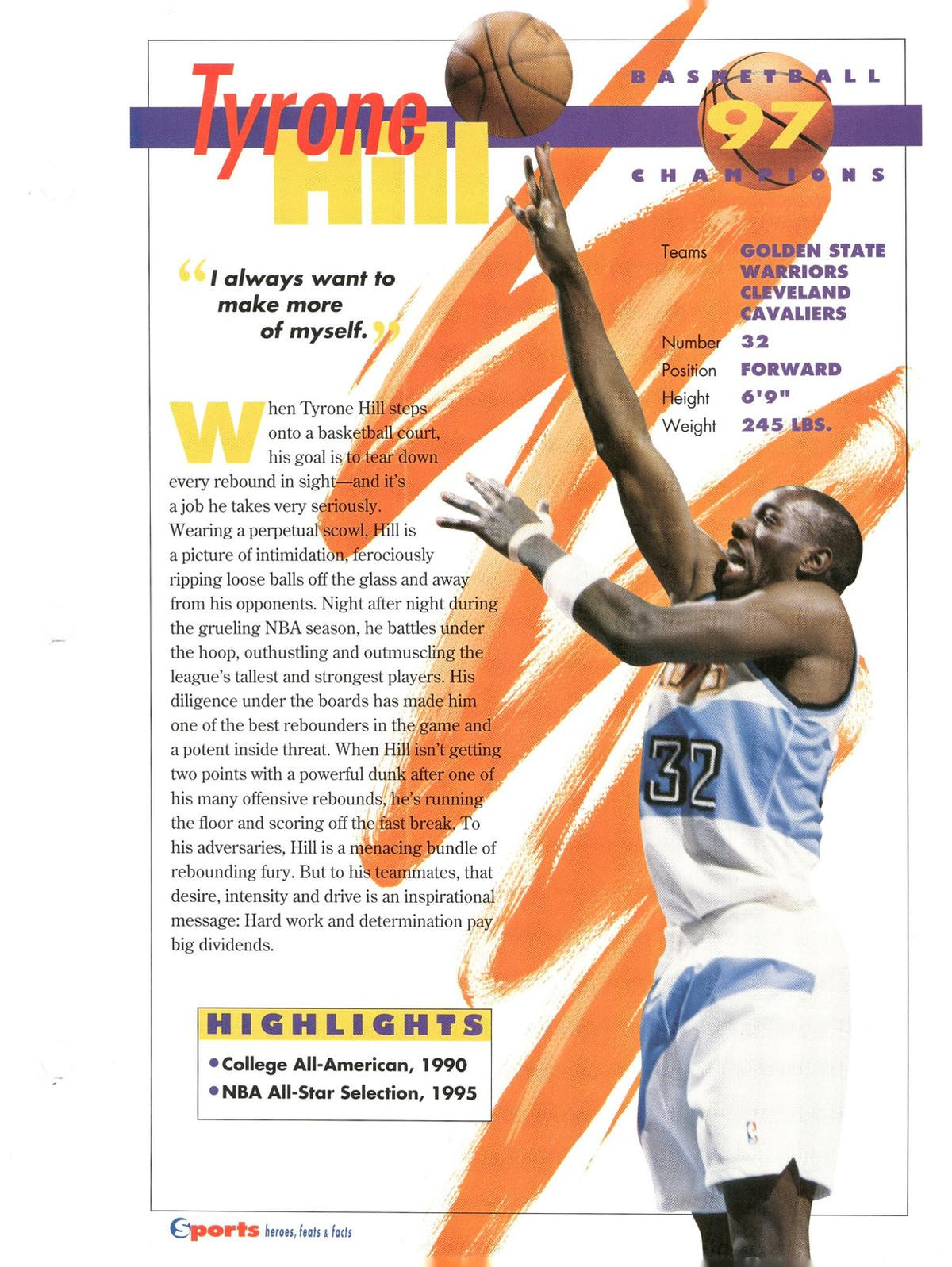 1996 Sports Heroes, Feats & Facts # Tyrone Hill