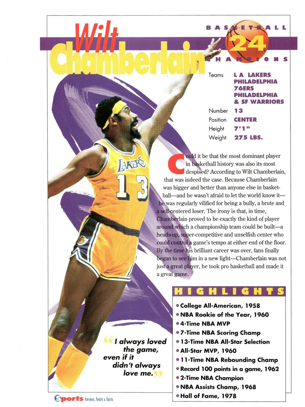 1996 Sports Heroes, Feats & Facts # Wilt Chamberlain