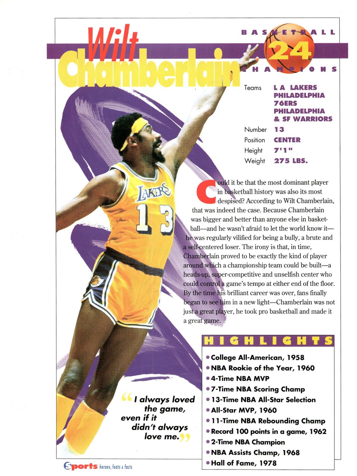 1996 Sports Heroes, Feats & Facts # Wilt Chamberlain
