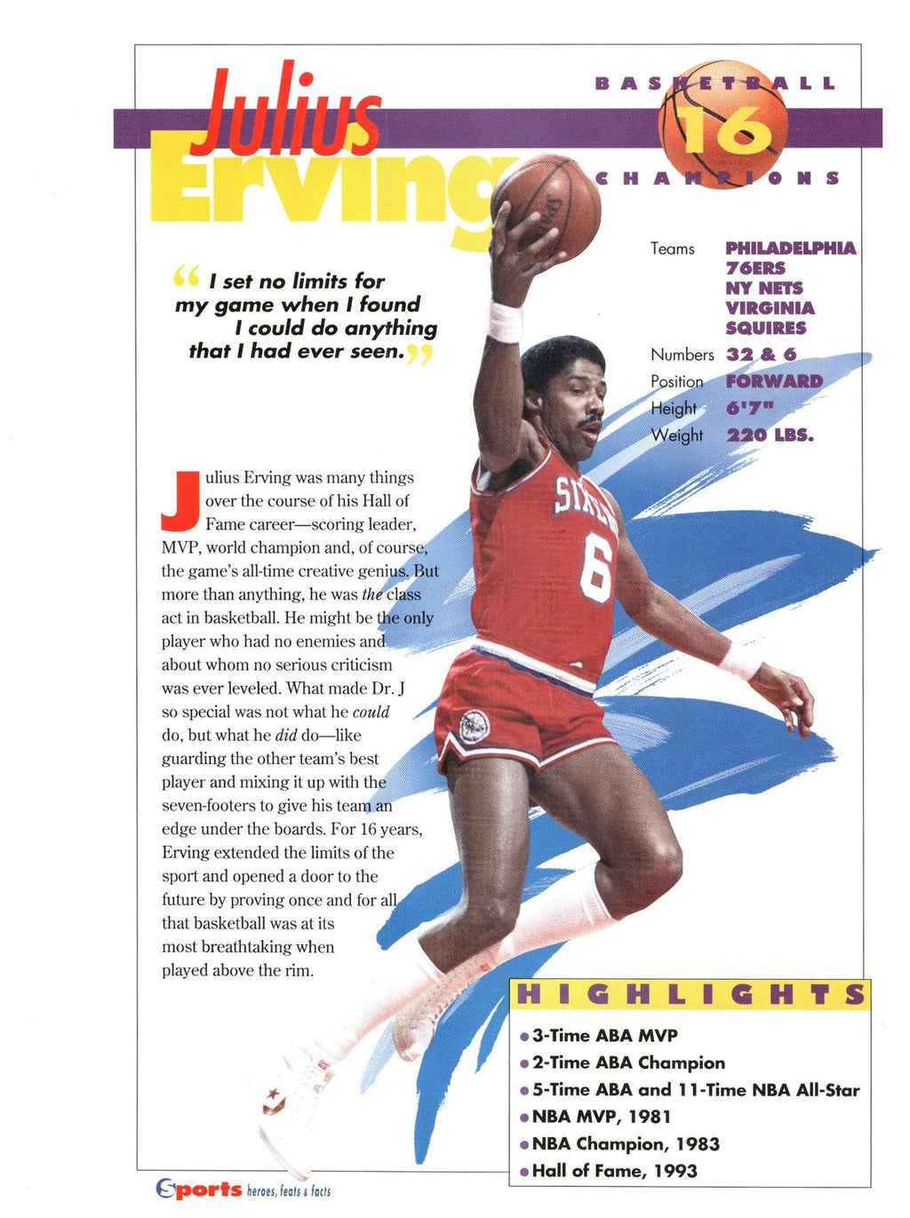 1996 Sports Heroes, Feats & Facts # Julius Erving