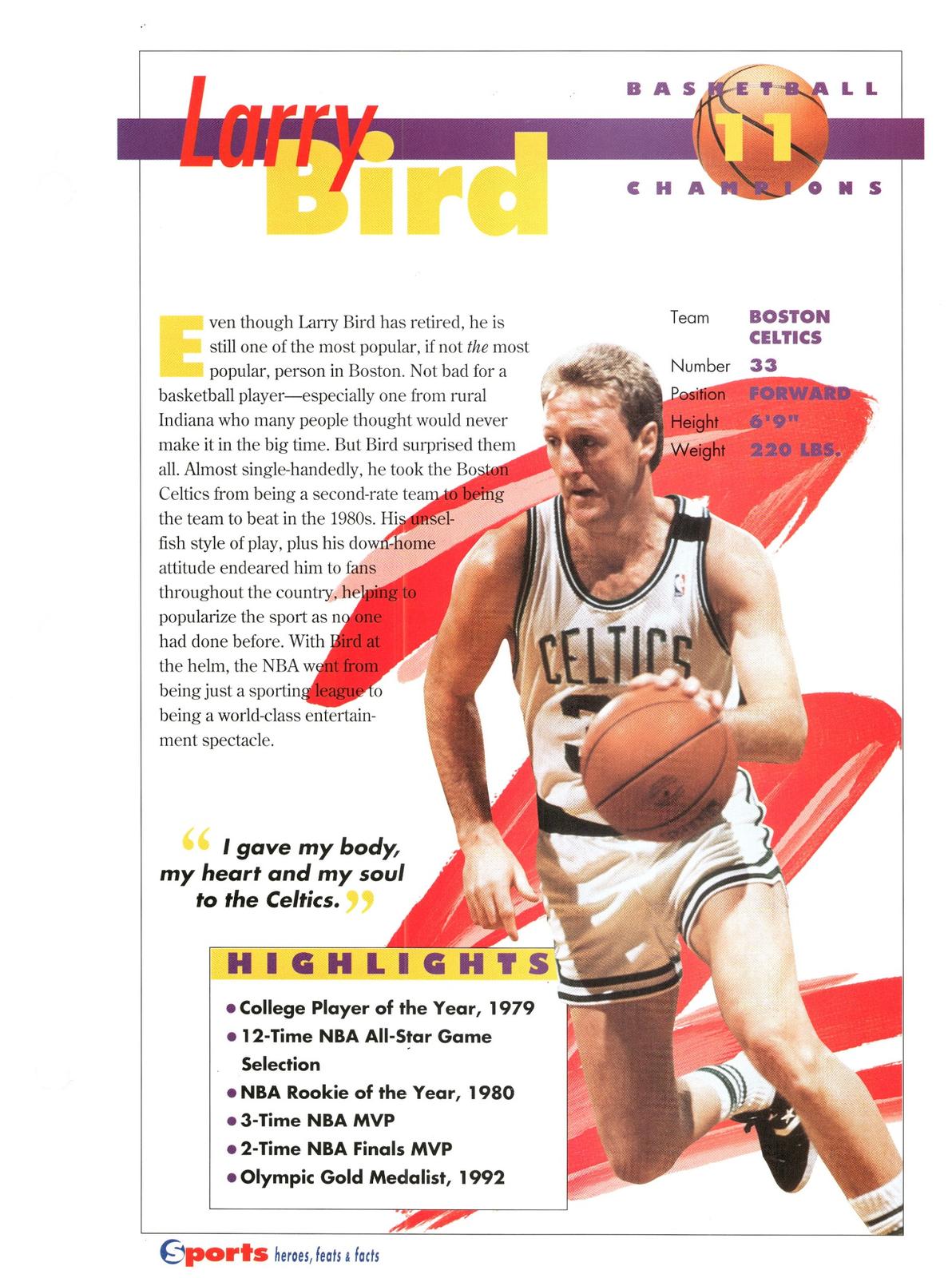 1996 Sports Heroes, Feats & Facts # Larry Bird