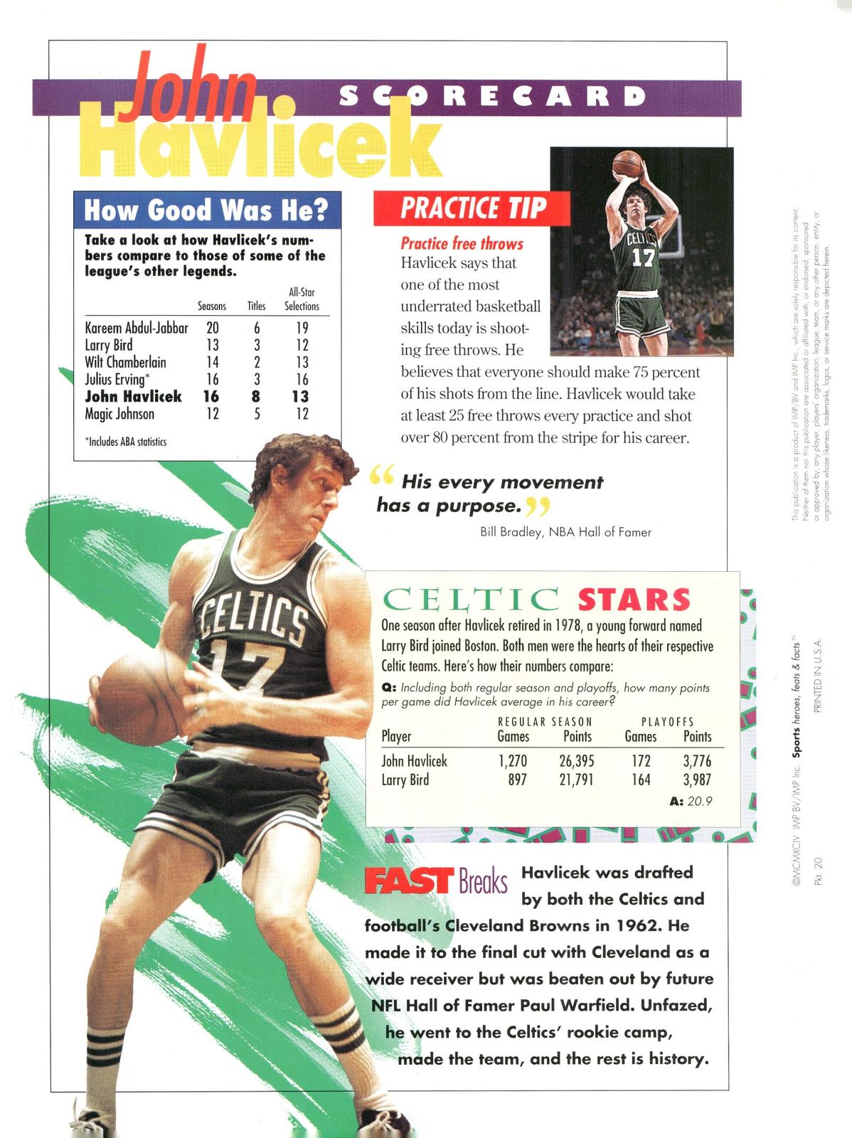 1996 Sports Heroes, Feats & Facts # JOhn Havlicek