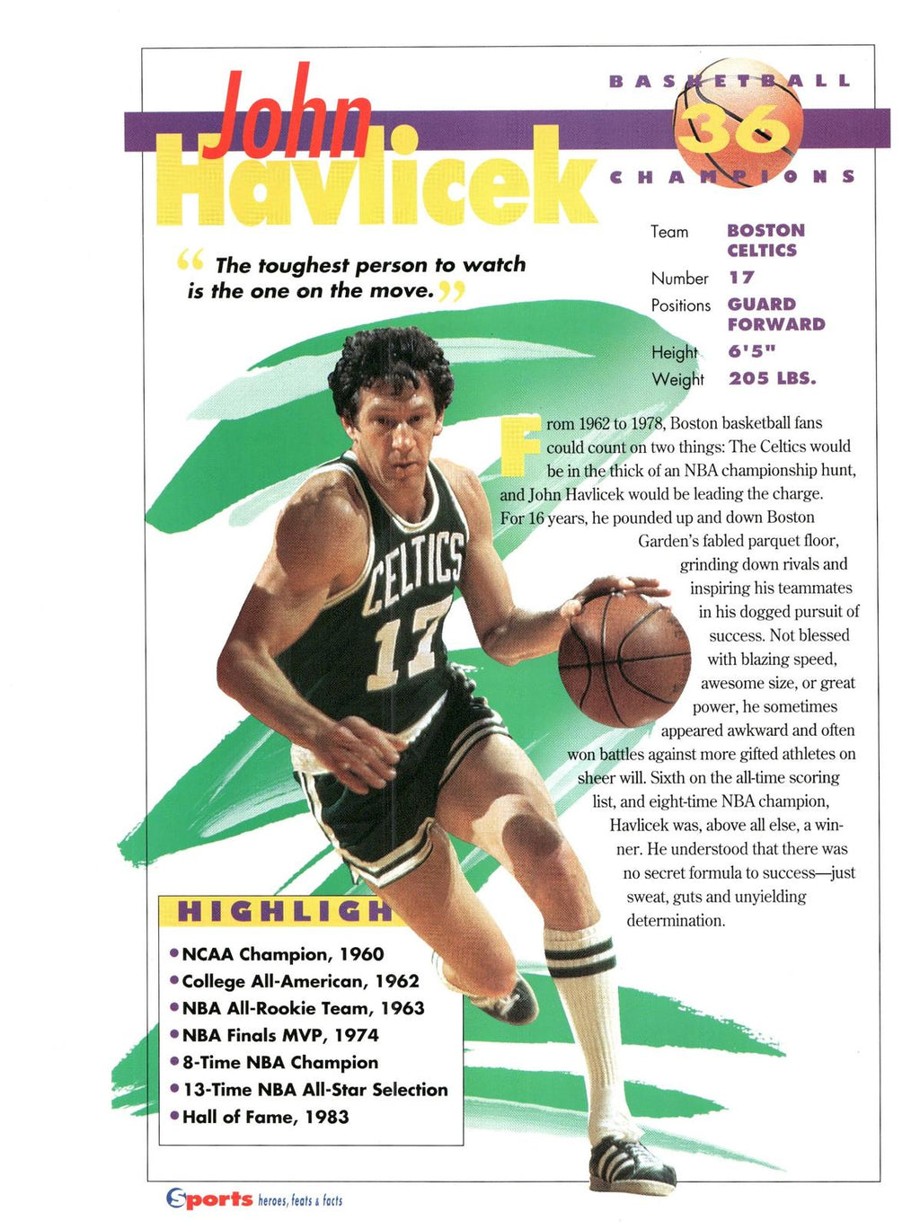 1996 Sports Heroes, Feats & Facts # JOhn Havlicek