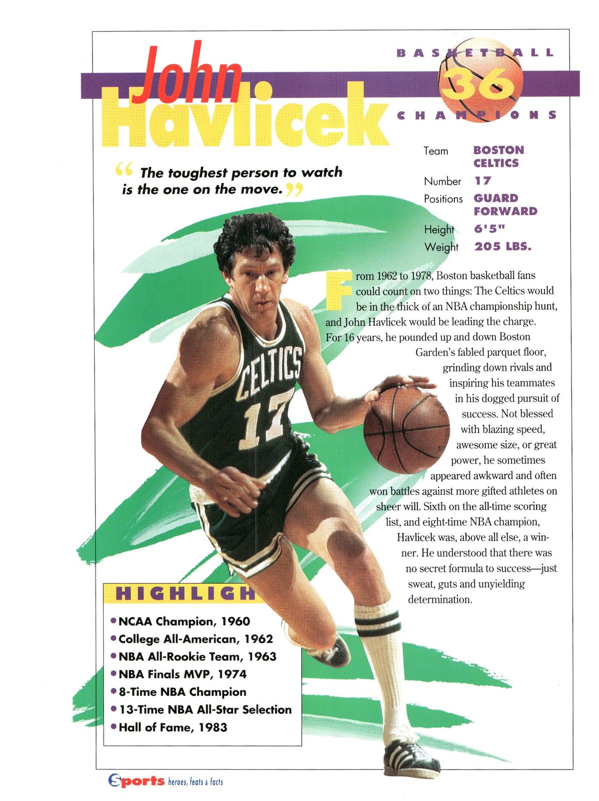1996 Sports Heroes, Feats & Facts # JOhn Havlicek