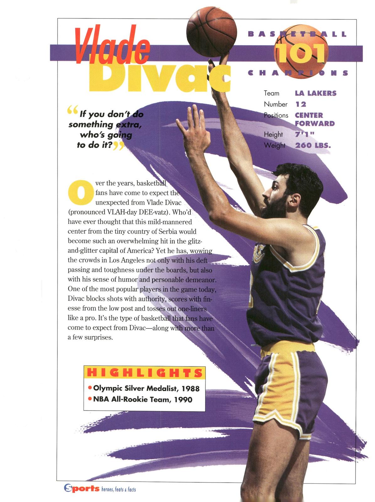 1996 Sports Heroes, Feats & Facts # Vlade Divat