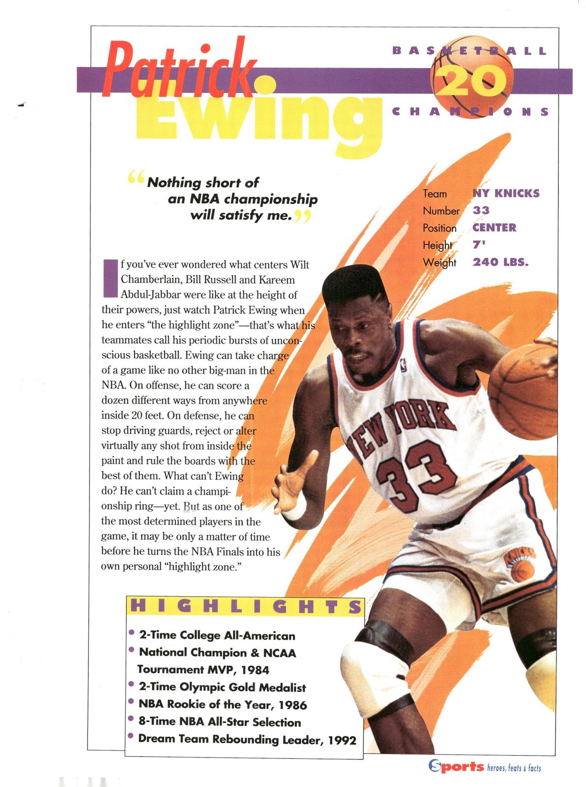 1996 Sports Heroes, Feats & Facts # Patrick Ewing