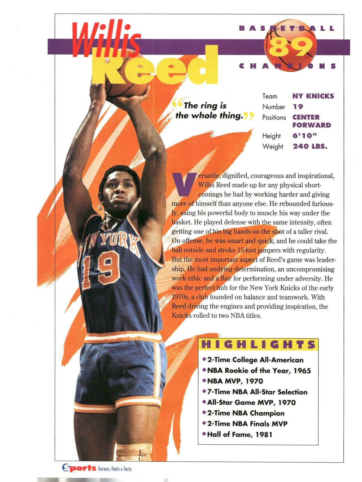 1996 Sports Heroes, Feats & Facts # Willis Reed