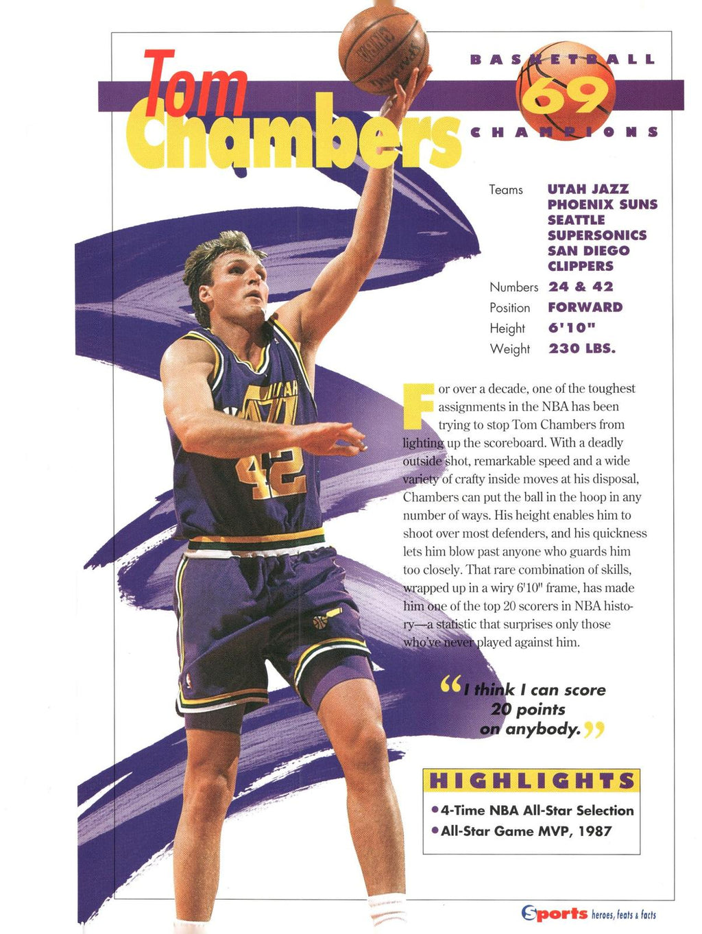 1996 Sports Heroes, Feats & Facts # Tom Chambers