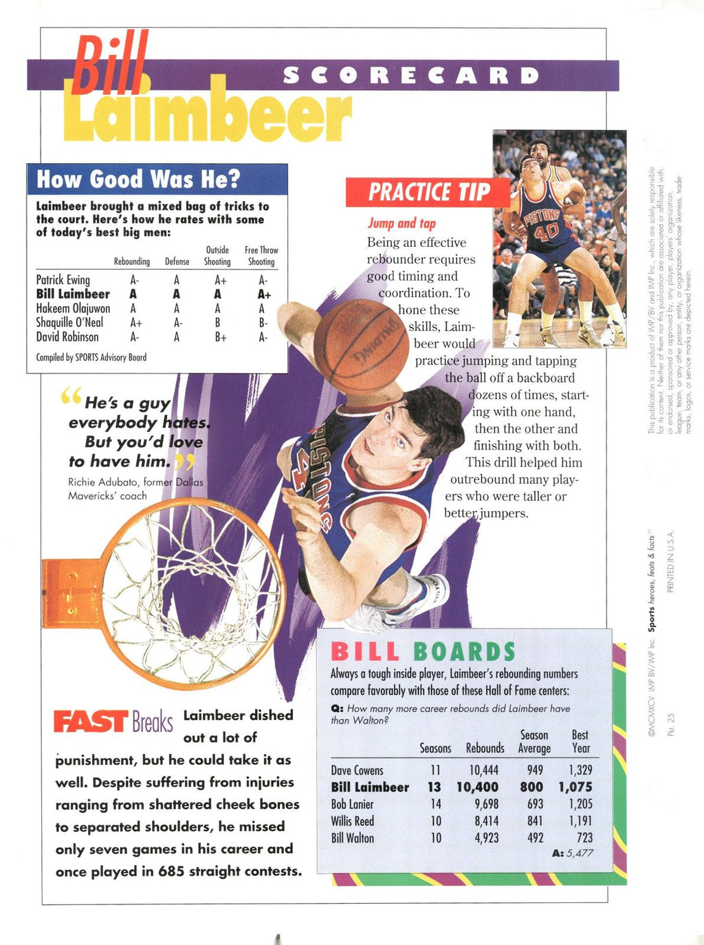 1996 Sports Heroes, Feats & Facts # Bill Laimbeer