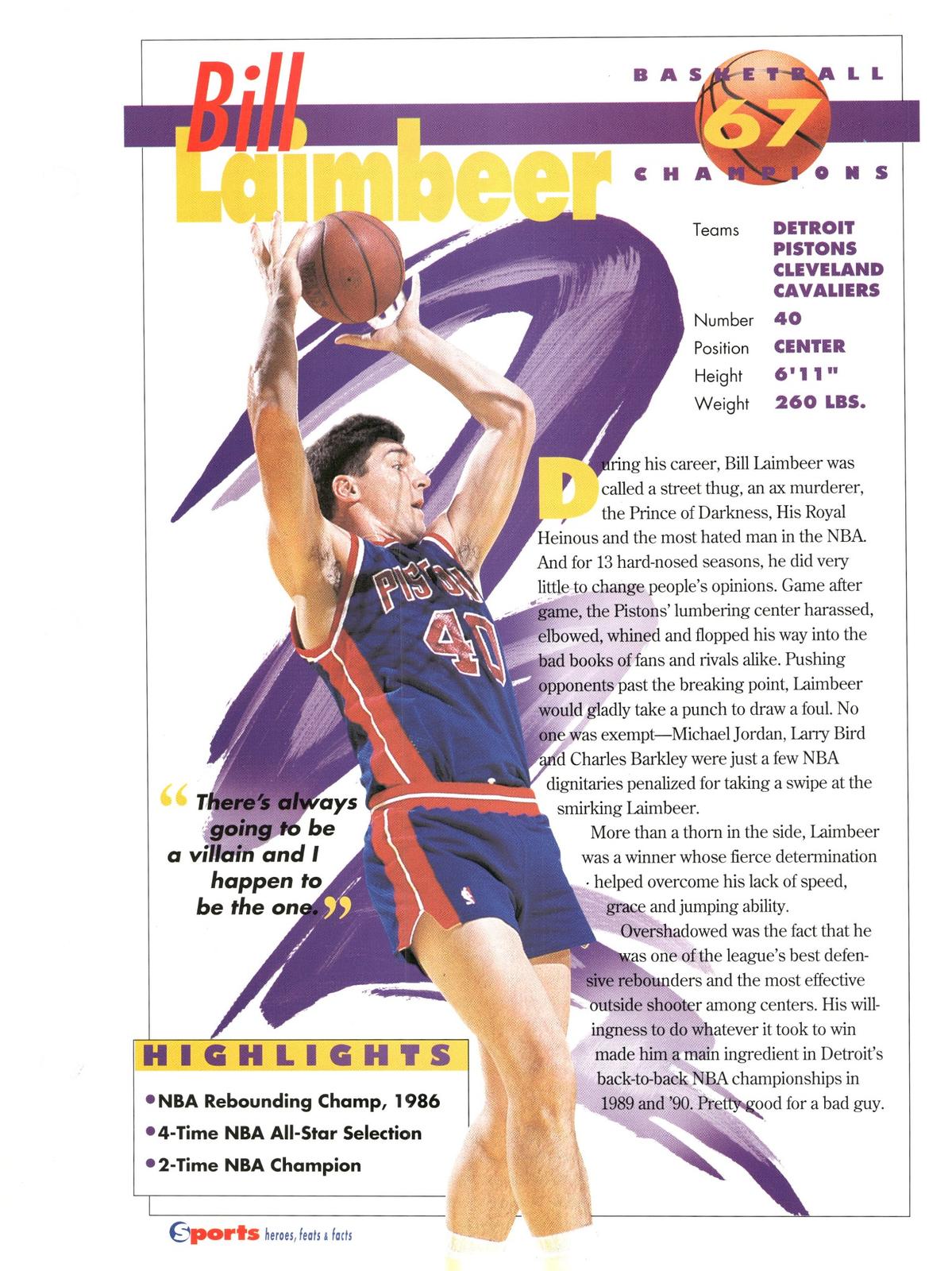 1996 Sports Heroes, Feats & Facts # Bill Laimbeer