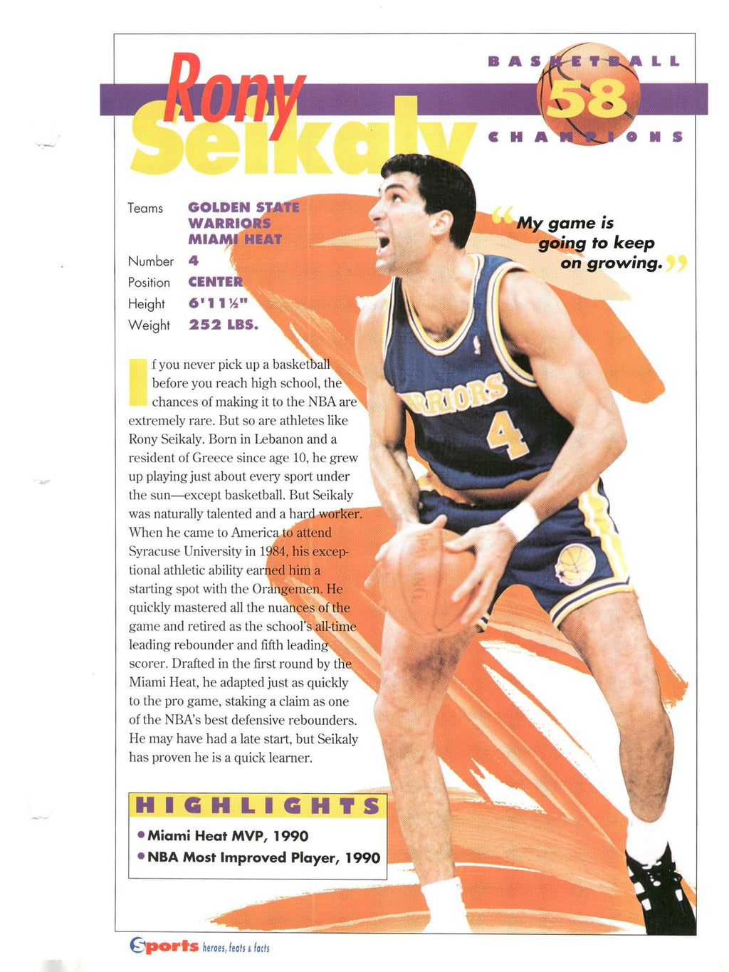 1996 Sports Heroes, Feats & Facts # Rony Seikaly