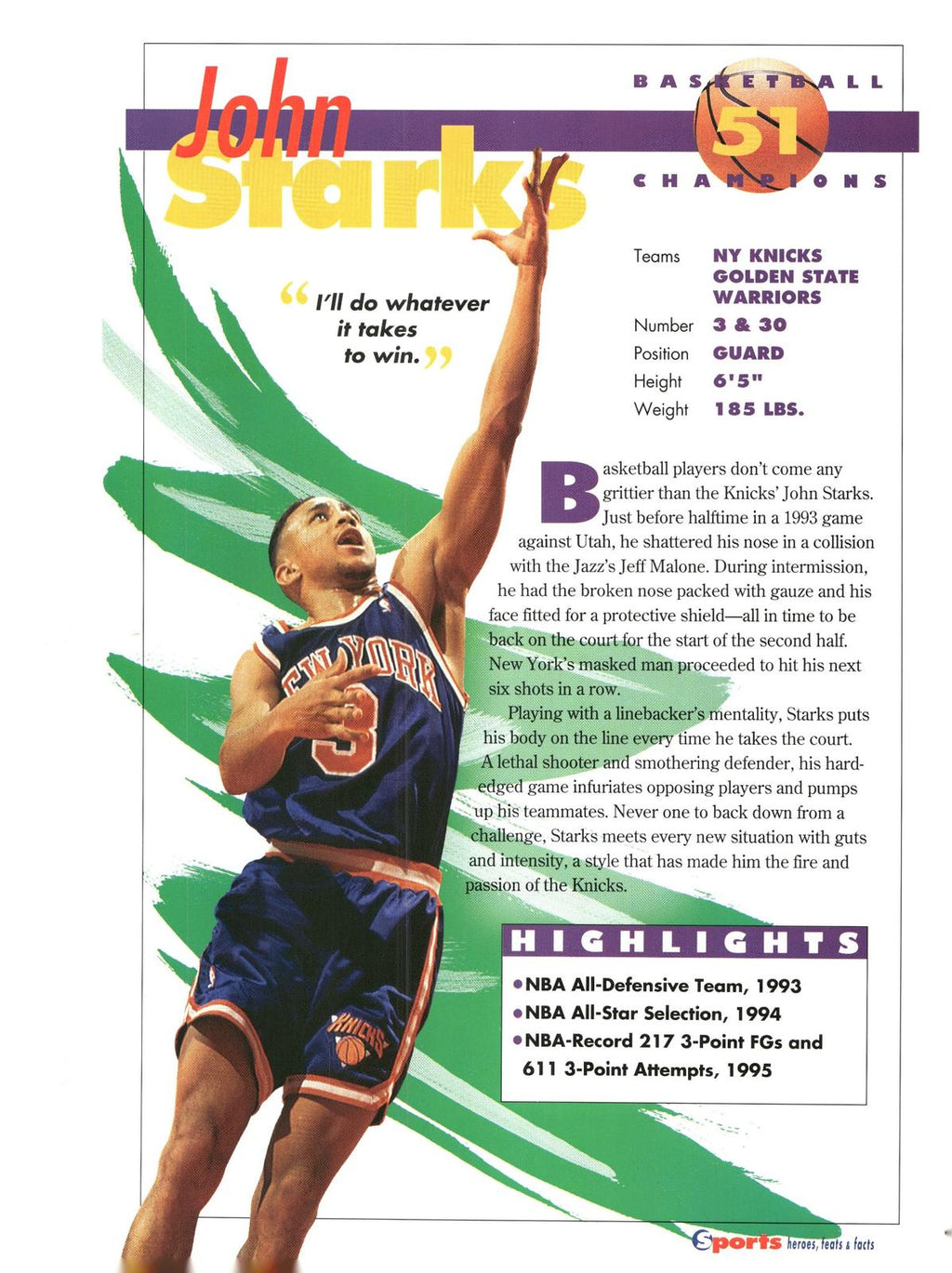 1996 Sports Heroes, Feats & Facts # John Starks
