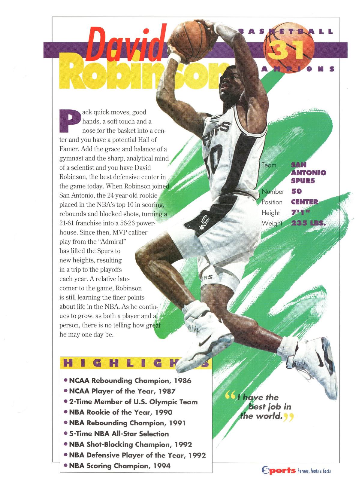 1996 Sports Heroes, Feats & Facts # David Robinson