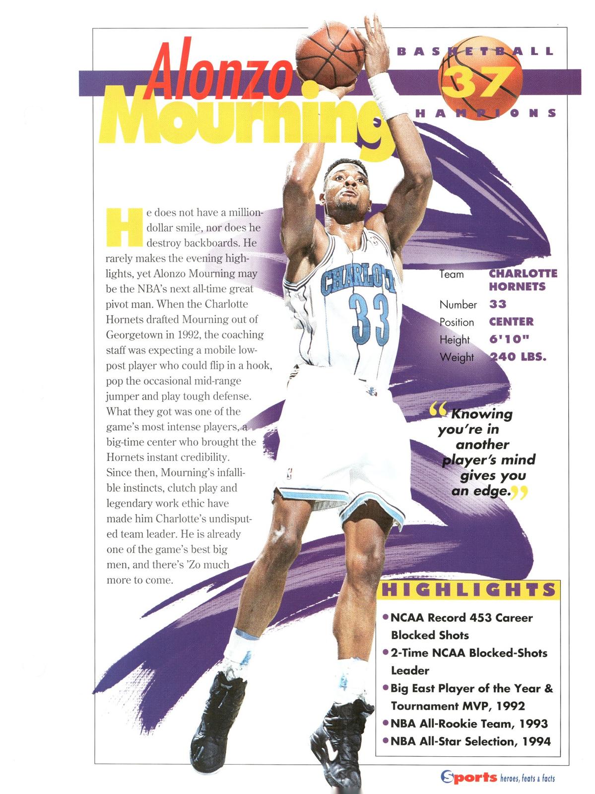 1996 Sports Heroes, Feats & Facts # Alonzo Mourning