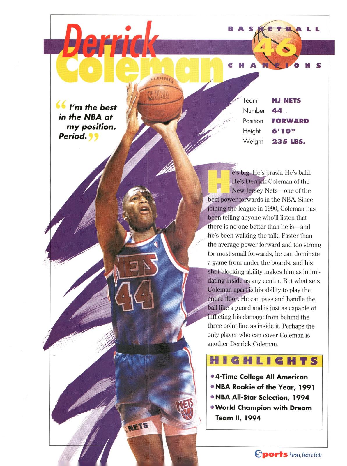 1996 Sports Heroes, Feats & Facts # Derrick Coleman