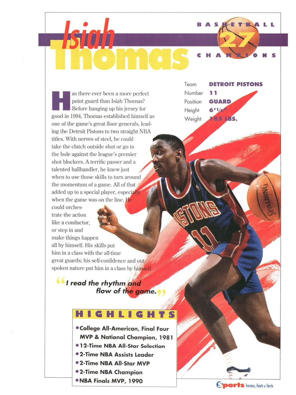 1996 Sports Heroes, Feats & Facts # Isiah Thomas