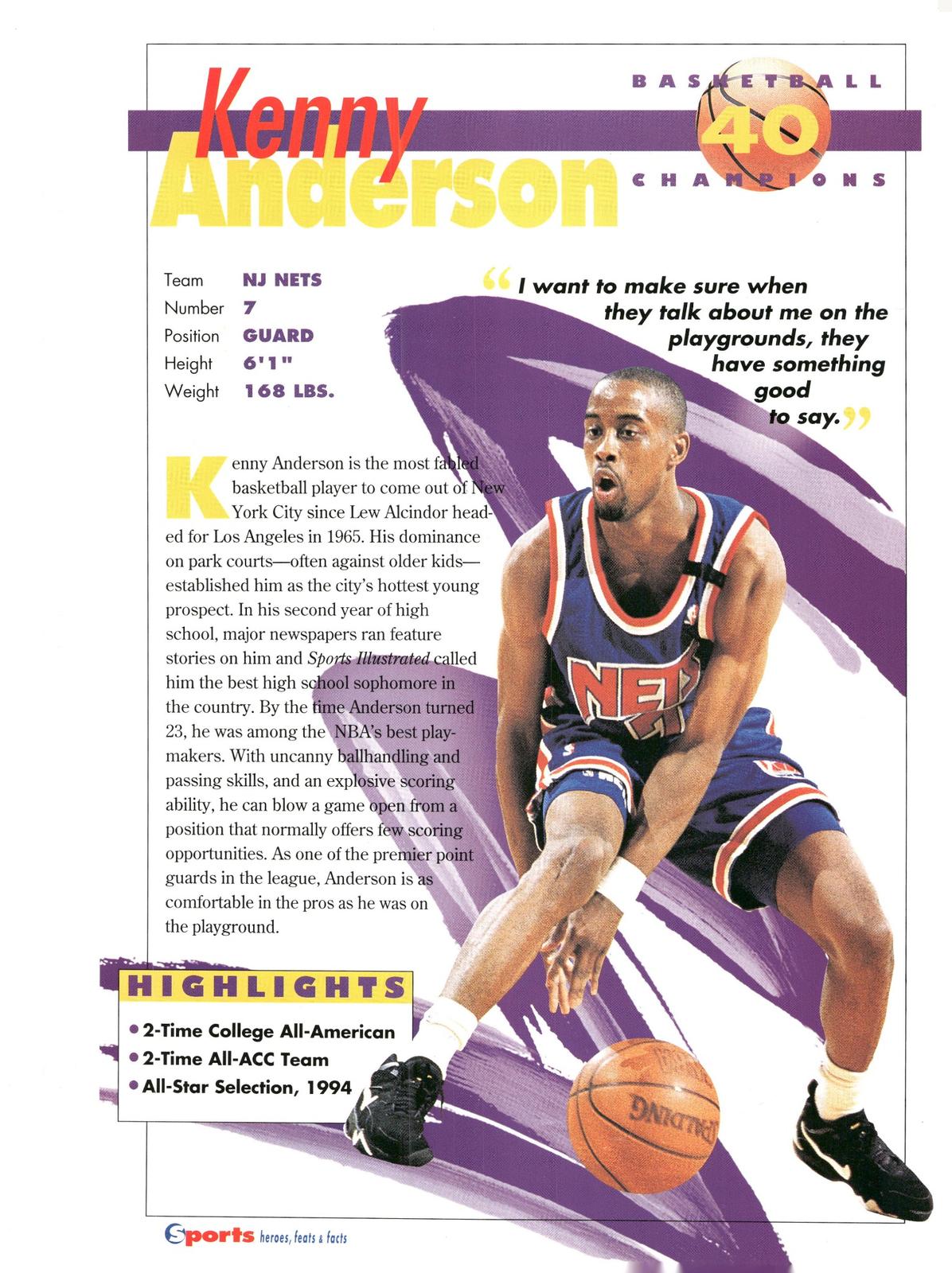 1996 Sports Heroes, Feats & Facts # Kenny Anderson