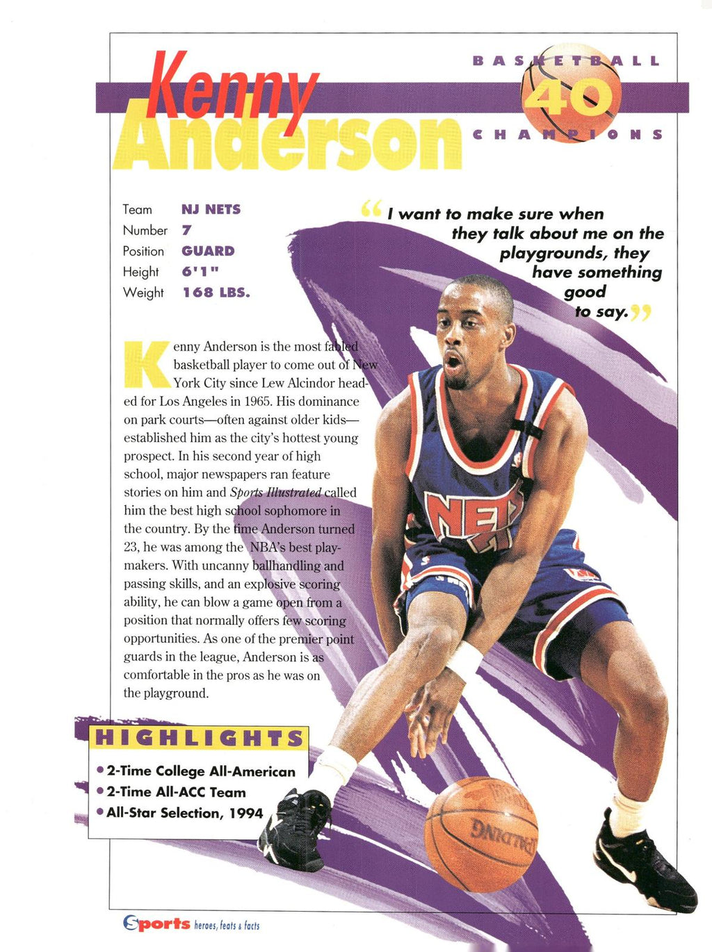 1996 Sports Heroes, Feats & Facts # Kenny Anderson