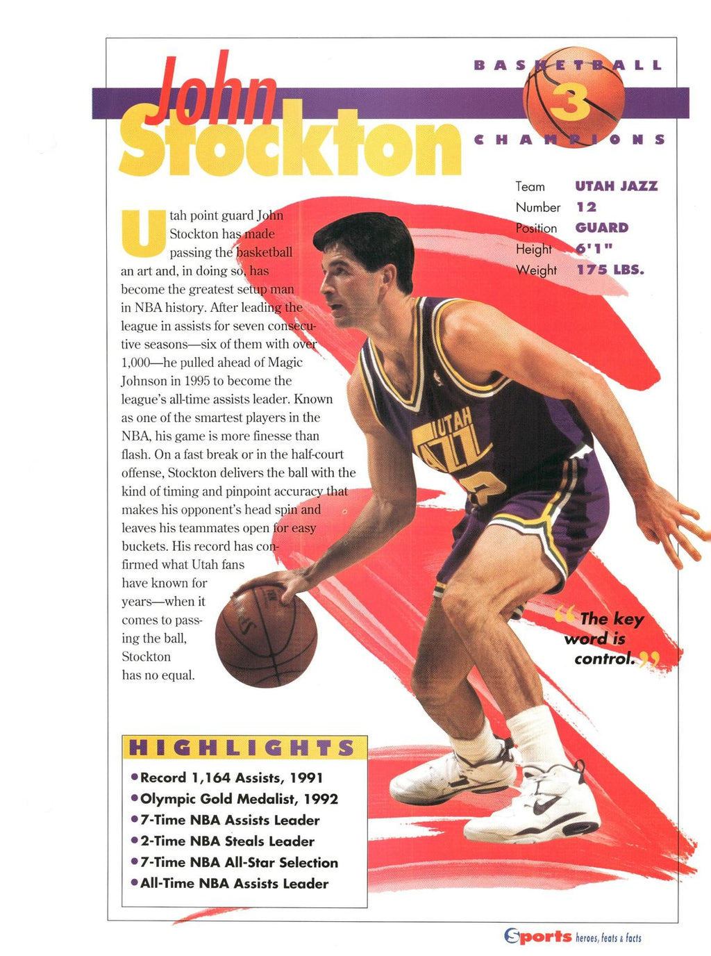1996 Sports Heroes, Feats & Facts # John Stockton