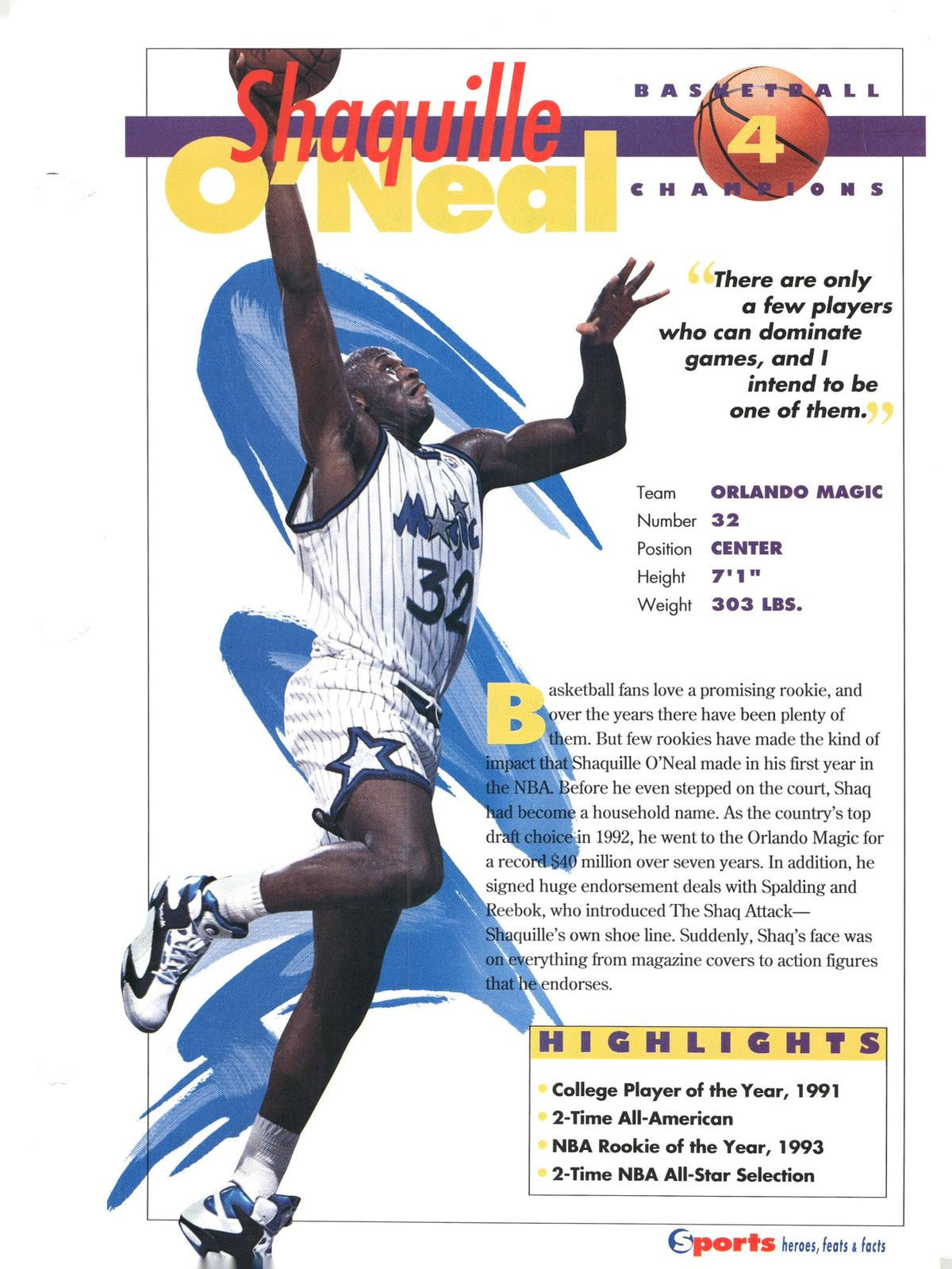 1996 Sports Heroes, Feats & Facts # Shaquille O'Neal