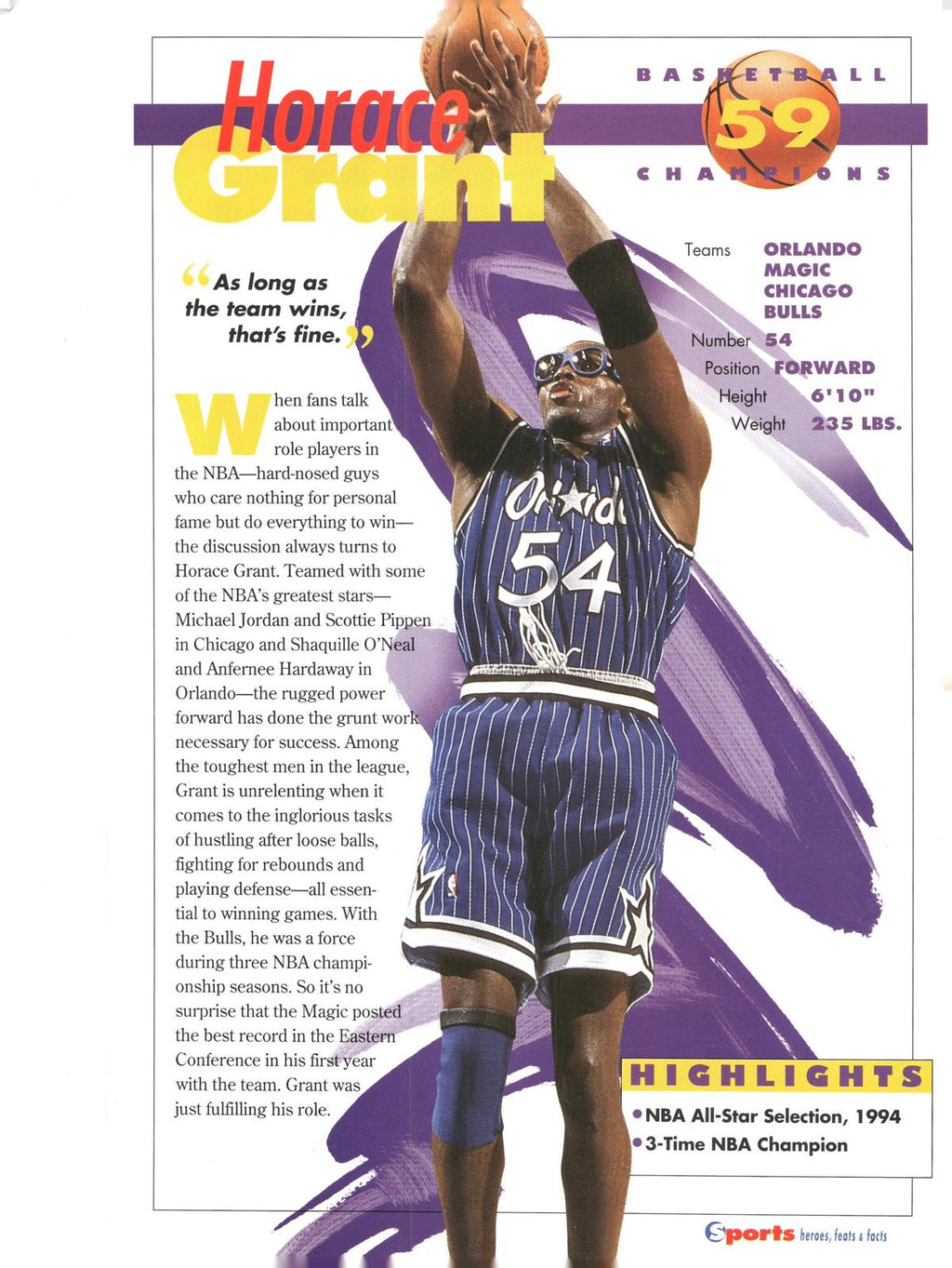 1996 Sports Heroes, Feats & Facts # Horace Grant